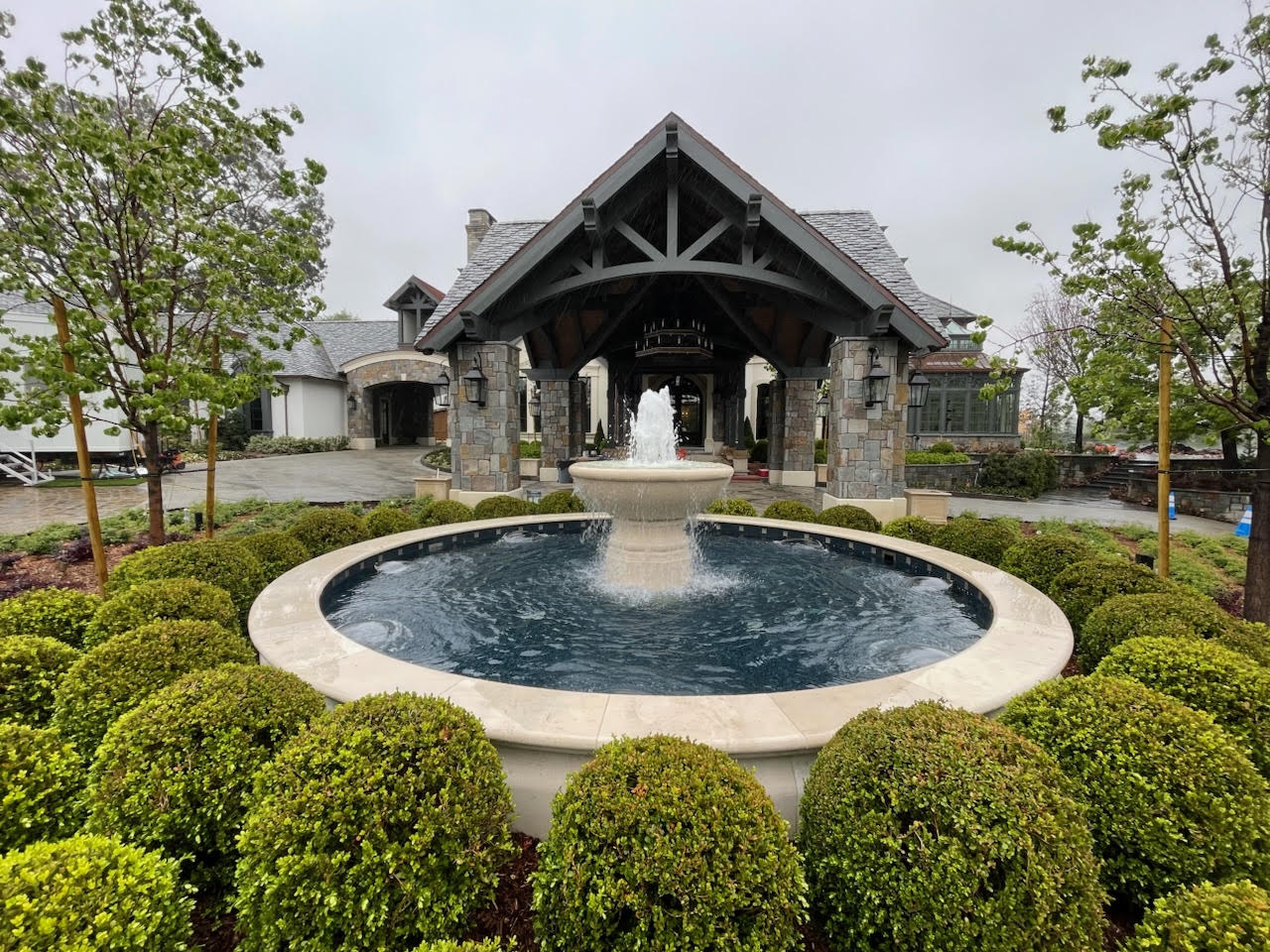 Estate courtyard fountain running in front of a Pasadena-area residence